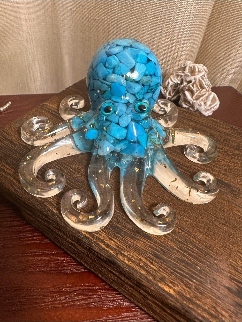 Resin and Blue Crystal Chips Octopus Figure